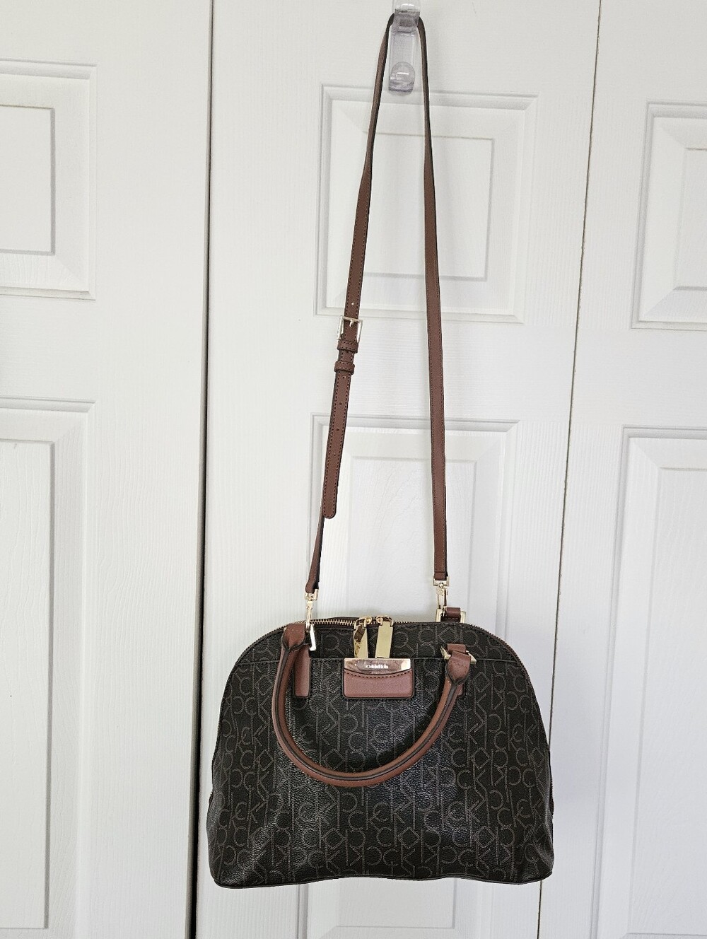 Calvin Klein Brown Monogram Dome Satchel